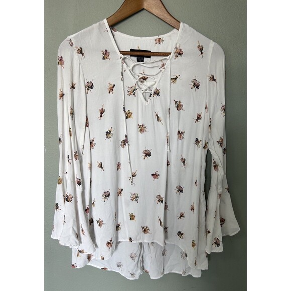 Karen Kane Womens Shirt Small Ballerina Print Flowy Lace Up Fairy Whimsical - Picture 1 of 12
